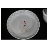 Modern Enamelware Hen Tray & Oink Utensil Holder w/Handles