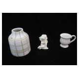 Ceramic Striped Jug, Leaf Cup, Cherub Figurine