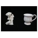 Ceramic Striped Jug, Leaf Cup, Cherub Figurine
