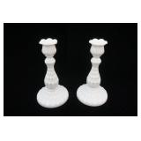 Vintage Fenton Milk Glass Candle Holders 8.5" tall