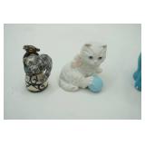 Kitty Collectibles: Clear & Green Sleeping Cat Glass Votives; Cat & Bird Candle Snuffer
