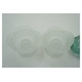 Art Glass Frog Votives; Satin Glass Leaf Candle Holders