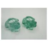 Art Glass Frog Votives; Satin Glass Leaf Candle Holders
