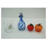 Glass Vase; Blue Swirl Decanter; Glass Apples