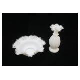 Vintage Fenton Art Glass Silver Crest Ruffled Candy Dish