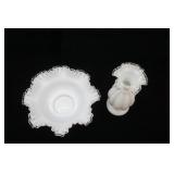 Vintage Fenton Art Glass Silver Crest Ruffled Candy Dish