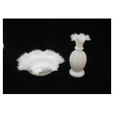 Vintage Fenton Art Glass Silver Crest Ruffled Candy Dish