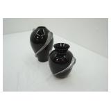 Black Art Glass Vases with Clear Swirl: Two