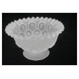 Vintage L.E. Smith Moon and Stars Satin Frosted Glass Crimped Ruffled Candy Dish