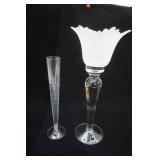 Vintage Crystal Etched Glass Champagne Flute; Tall Candle Holder Frosted Flower Top