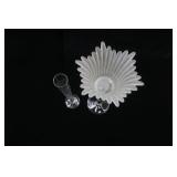 Vintage Crystal Etched Glass Champagne Flute; Tall Candle Holder Frosted Flower Top