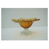 Vintage Fenton Amber Cabbage Rose Ruffled Glass Compote Dish
