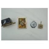 Antique/Vintage Photo Case; Jeweled Ashtray; Murano Compact, Clock