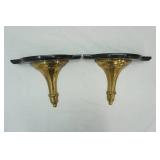 Vintage/Antique Brass & Wood Wall Shelves w/Plate Rails