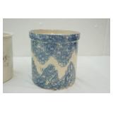 Pfaltzgraff Canister (has chip) & Bunny Family Blue Sponge Art Pottery Crock