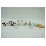 Vintage Salt & Pepper Shakers; Birds, Cows, Clear Depression Glass; Wedgwood England