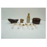 Vintage/Antique Stoneware Ginger Bottle; Hall China Creamer Brown Ringwear Pottery Syrup Pitcher