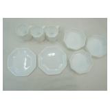Arcopal Novoctime White Milk Glass Octagon Bowls, Plates, Mugs