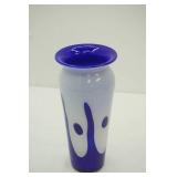 Hand-Blown Art Glass Vase Blue & White Swirl Pattern 10" tall by 5.5" wide