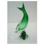 Blue Glass Girl with Geese; Green & Clear Glass Dolphin