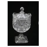Vintage Crystal Pedestal Candy Dish & Crystal EAPG Cambridge Wheat Sheaf Cracker Jar