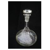 Vintage Hand Blown Etched Ship Sail Boat Decanter/Carafe