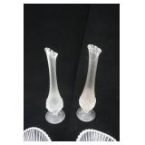 Vintage Waterford Crystal Ribbed Bowls; 10" tall Frosted Fenton? Strawberry Design