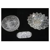 Vintage Crystal Compote w/Brass Footed Base; Vintage Footed Crystal Serving Bowl