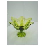 Vintage Viking Glass Epic 6-Petal Handkerchief Compote-Avocado Green