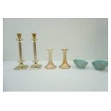 Vintage Jeanette Glass Marigold Carnival Glass Candlestick Holders; #912 Calif. Original Candlestick Holders