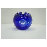 Vintage Murano Art Glass Bowls; Czech Bohemia Cobalt Blue Cut-to-Clear Rose Bowl