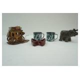 Vintage Metal Stagecoach Art Piece; Enamelware Mugs and more