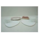 Vintage Furnival #19 Floral Pottery Plate; Milk Glass Luncheon Plates; Masons Red Transferware Butter Dish