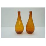 Vintage Pair of Amber Glass Vases