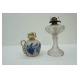 Salmon Falls Salt-Glazed Stoneware Oil Lamp; Princess Feather Oil Lamp