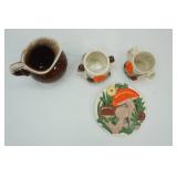 Vintage McCoy Pitcher; Vintage Mushroom Set-Sugar, Creamer; Hot Plate