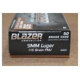50 Blazer Brass 9mm 115 Gr FMJ Ammo