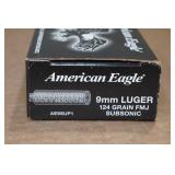 50 American Eagle Suppressor 9mm 124 Gr FMJ Ammo