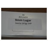 50 9mm Luger 147 Gr Sierra JHP Ammo