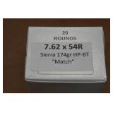 20 7.62 x 54R 174 Gr Sierra HP-BT Match Ammo