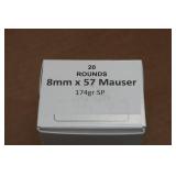 20 8mm Mauser 174 Gr SP Ammo