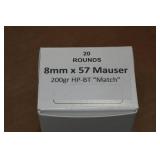20 8mm Mauser 200 Gr HP BT Match Ammo