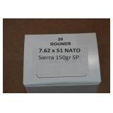 20 7.62 x 51mm (.308 Win) 150 Gr Sierra SP Ammo