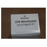 20 .270 Win 130 Gr Sierra SP BT Ammo