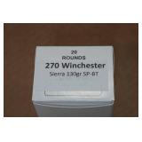 20 .270 Win 130 Gr Sierra SP BT Ammo