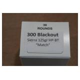 30 .300 Blackout 125 Gr Sierra HP BT Match Ammo