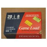 25 Federal Game Load 20 Gauge 2-3/4" 8 Shot Shotshells
