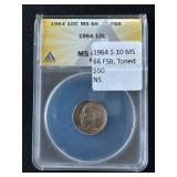 1964 Roosevelt Dime ANACS MS66 FSB