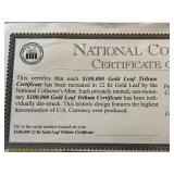 $100,000 Dollar 22K Gold Leaf Tribute Certificate