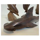 Hand Carved Hardwood Fish Sculptures - Dolphin, Marlin, Shark & Swordfish